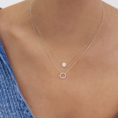 Fance Jewelry Sterling Silver Micropave CZ Open Circle Necklace in Gold