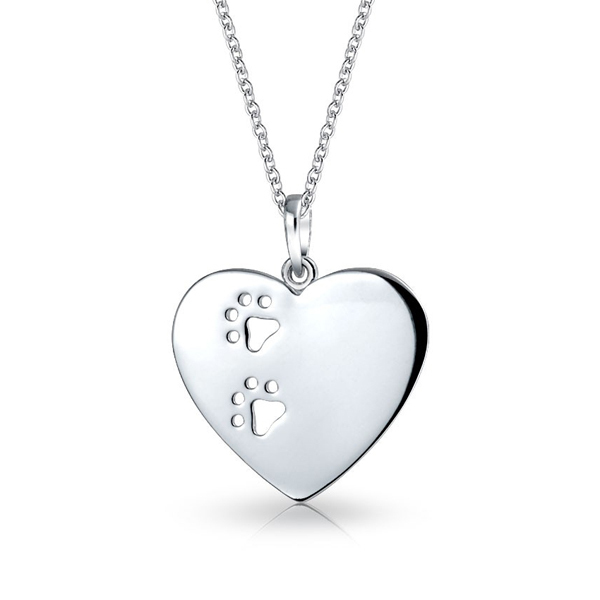 High Polish 925 Sterling Silver Cut-out Paw Print Heart Pendant Necklace