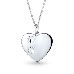 High Polish 925 Sterling Silver Cut-out Paw Print Heart Pendant Necklace