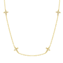 Fancy Design Sterling Silver Cubic Zirconia Multi Small Cross Chain Necklace