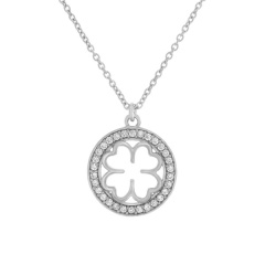 Rose Gold Sterling Silver Micropave CZ Four Leaf Clover Round Necklace