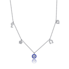 Sterling Silver Blue Sapphire and White Cubic Zirconia Multi Charm Necklace