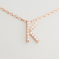 Sterling Silver Pave Set CZ Letter of an Alphabet Initials K Choker Necklace