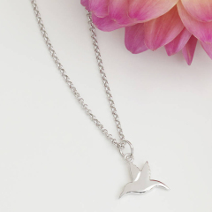 Plain Jewelry Sterling Silver Small Dove Peace Flying Pendant Necklace Girls