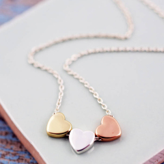 Sterling Silver Tri-plating 3 Tiny Love Heart Necklace for Best Friends