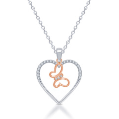 New Collection Two Tone Sterling Silver Love Heart Butterfly Pendant Necklace