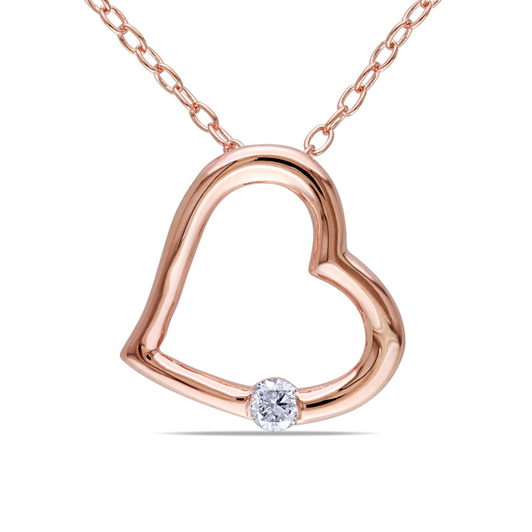 Sterling Silver Rose Gold Plated Cubic Zirconia Chucky Heart Necklace