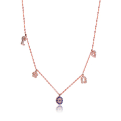 Sterling Silver Blue Sapphire and White Cubic Zirconia Multi Charm Necklace