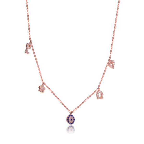 Sterling Silver Blue Sapphire and White Cubic Zirconia Multi Charm Necklace
