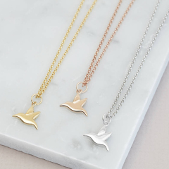 Plain Jewelry Sterling Silver Small Dove Peace Flying Pendant Necklace Girls