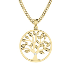 Fine Jewelry Sterling Silver High Polish Single Cubic Zirconia Family Tree Necklace
