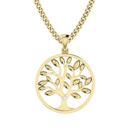 Fine Jewelry Sterling Silver High Polish Single Cubic Zirconia Family Tree Necklace