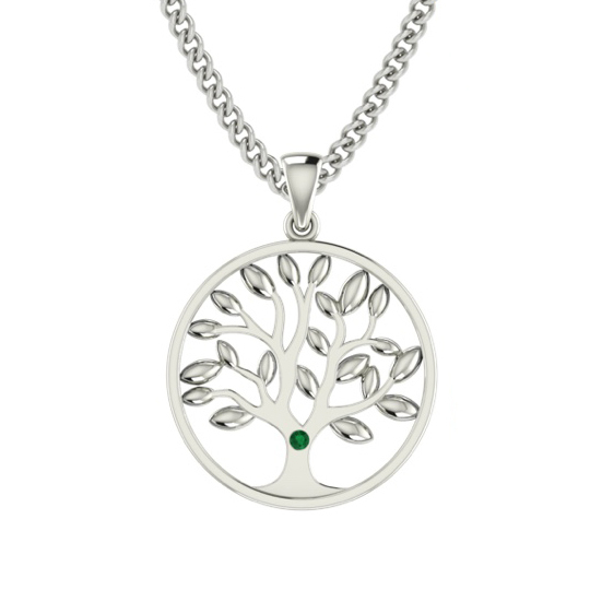 Fine Jewelry Sterling Silver High Polish Single Cubic Zirconia Family Tree Necklace
