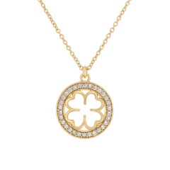 Rose Gold Sterling Silver Micropave CZ Four Leaf Clover Round Necklace