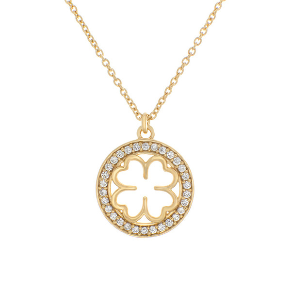 Rose Gold Sterling Silver Micropave CZ Four Leaf Clover Round Necklace