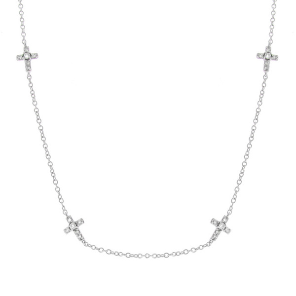 Fancy Design Sterling Silver Cubic Zirconia Multi Small Cross Chain Necklace