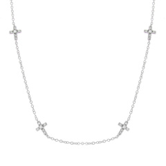 Fancy Design Sterling Silver Cubic Zirconia Multi Small Cross Chain Necklace