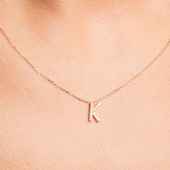 Sterling Silver Pave Set CZ Letter of an Alphabet Initials K Choker Necklace