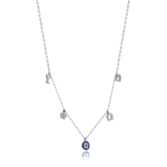 Sterling Silver Blue Sapphire and White Cubic Zirconia Multi Charm Necklace