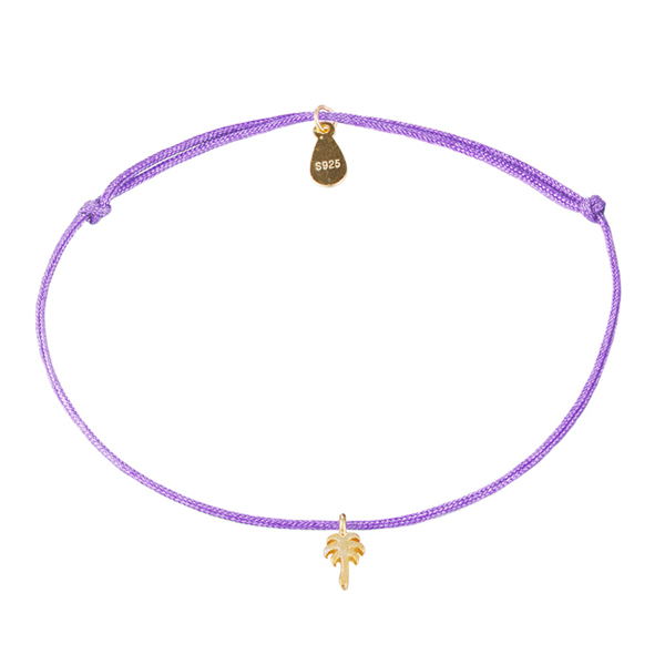 Hadmade 925 Sterling Silver 14K Gold Purple Nylon Cord Palm Bracelet