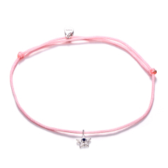 925 Sterling Silver Black Cubic Zirconia Pink Nylon Cord Star Bracelet