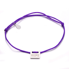 Handmade 925 Sterling Silver Adjustable Purple Nylon Cord Hope Bracelet