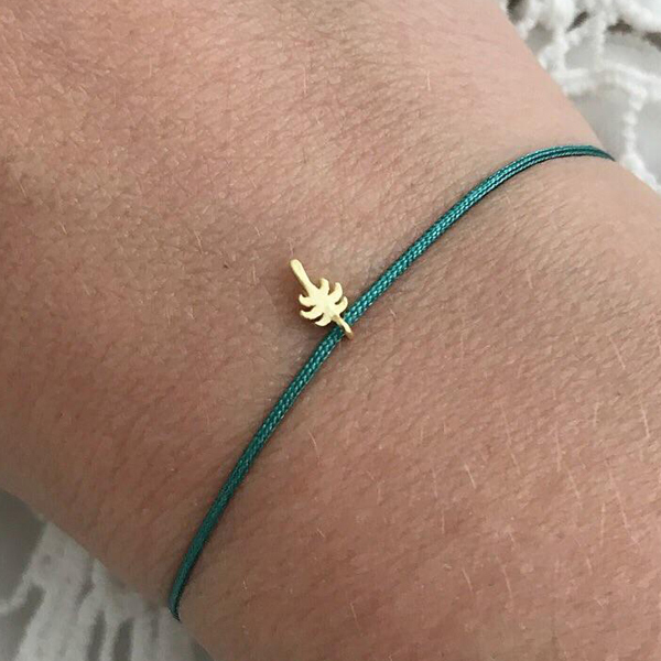 Hadmade 925 Sterling Silver Adjustable Turquoise Nylon Cord Palm Bracelet