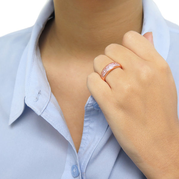 Sterling Silver Cubic Zirconia Micropave 4 Row Anniversary Band Ring