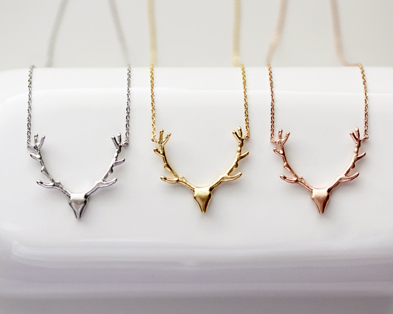 Women's Jewelry Fashion Sterling Silver Plain Deer Antler Necklace