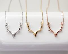 Women's Jewelry Fashion Sterling Silver Plain Deer Antler Necklace