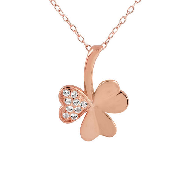 Rose Gold Plated Sterling Silver White Topaz Triple Heart Colver Necklace