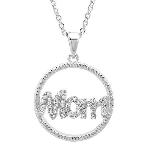 Sterling Essentials Silver Cubic Zirconia Circle Mom Pendant Necklace