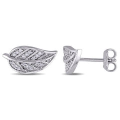 Fancy Jewelry 925 Sterling Silver Rhodium Plated CZ Leaf Stud Earrings