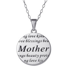 Sterling Silver Plain Round Circile Disc Mother Sentiment Pendant Necklace