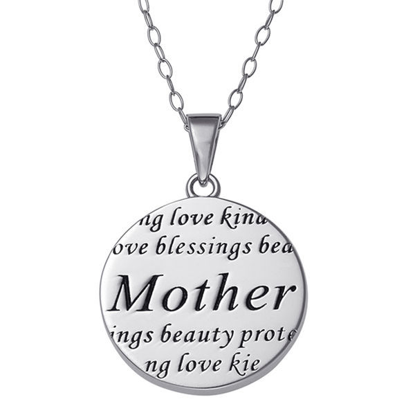Sterling Silver Plain Round Circile Disc Mother Sentiment Pendant Necklace