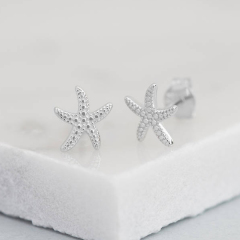 China Supplier Fashion Sterling Silver Plain Petite Starfish Stud Earrings
