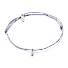14K Yellow Gold Plated Silver Plain Gray Cord Pineapple Charm Bracelet