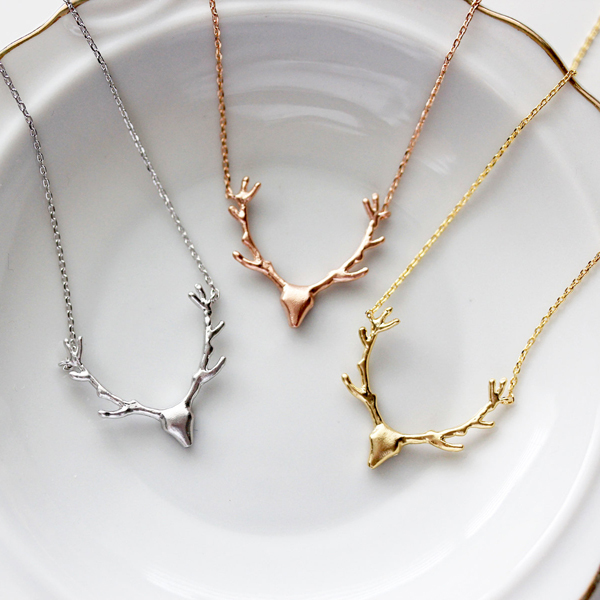 Women's Jewelry Fashion Sterling Silver Plain Deer Antler Necklace
