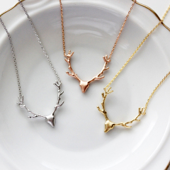 Women's Jewelry Fashion Sterling Silver Plain Deer Antler Necklace