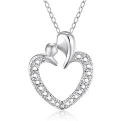 Sterling Silver Cubic Zirconia Mother and Child Heart Pendant Necklace