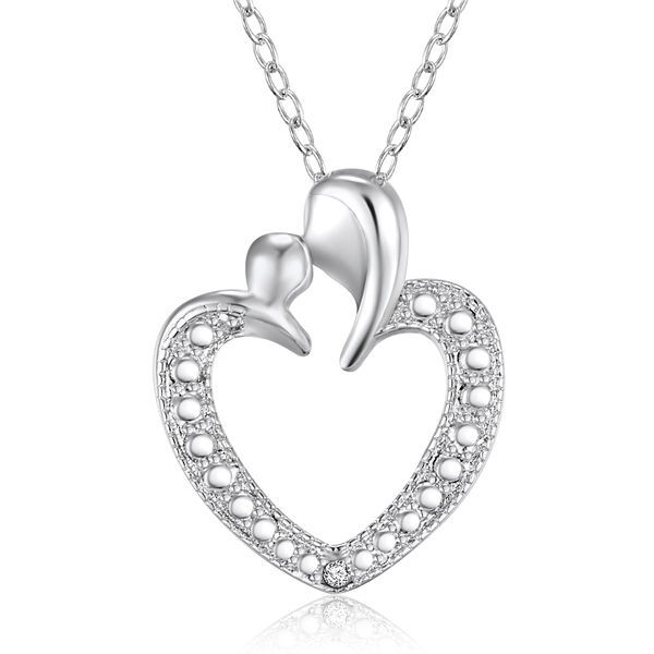 Sterling Silver Cubic Zirconia Mother and Child Heart Pendant Necklace