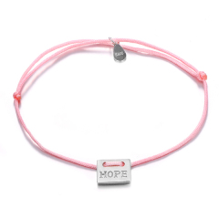 Handmade 925 Sterling Silver Adjustable Pink Nylon Cord Hope Bracelet