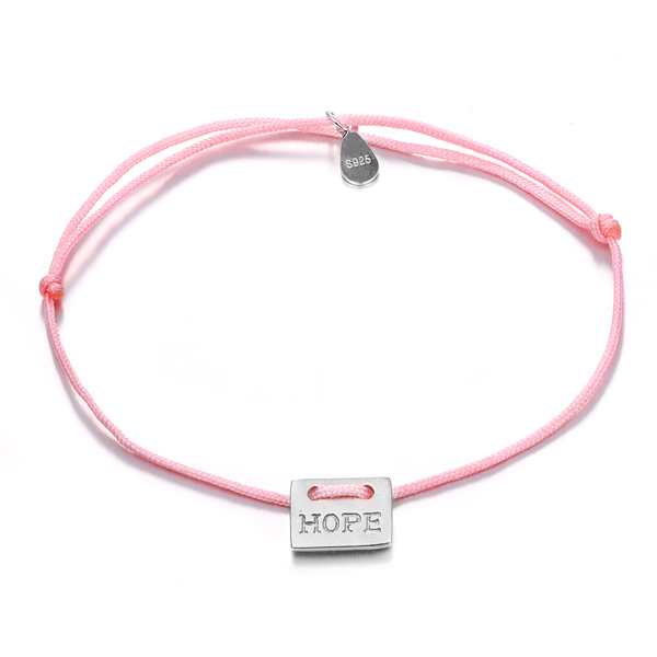 Handmade 925 Sterling Silver Adjustable Pink Nylon Cord Hope Bracelet