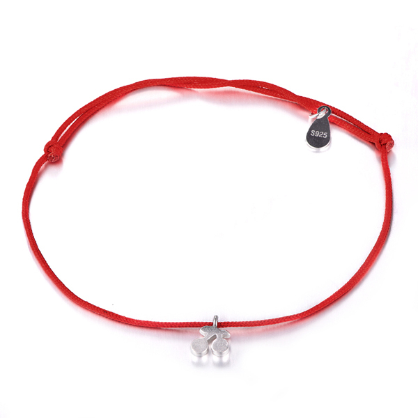 Handmade 925 Sterling Silver Plain Lucky Red Nylon Cord Cherry Bracelet