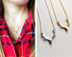 Women's Jewelry Fashion Sterling Silver Plain Deer Antler Necklace