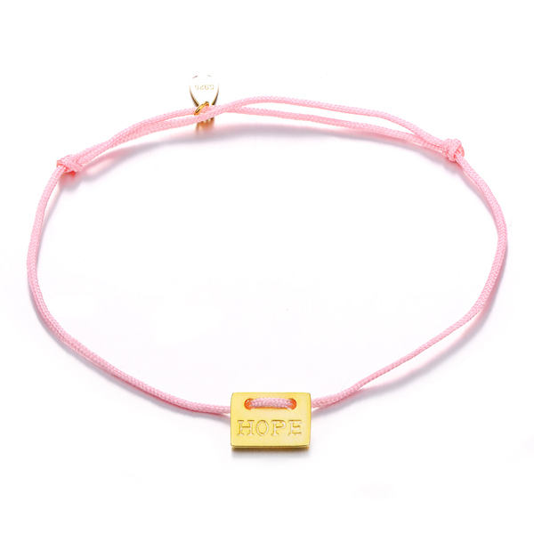 Handmade 925 Sterling Silver Adjustable Pink Nylon Cord Hope Bracelet