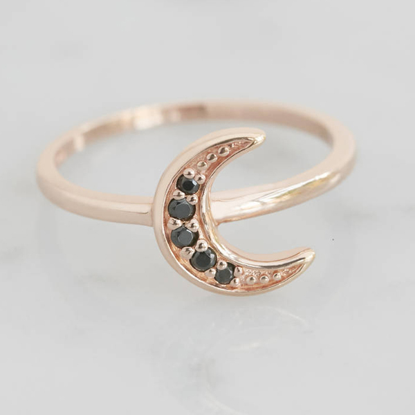 Women Jewelry Sterling Silver Cubic Zirconia Crescent Moon Ring