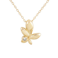 Sterling Silver 14K Gold Plated Cubic Zirconia Triple Leaf Flower Necklace