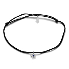 925 Sterling Silver Sapphire Cubic Zirconia Black Nylon Cord Star Bracelet
