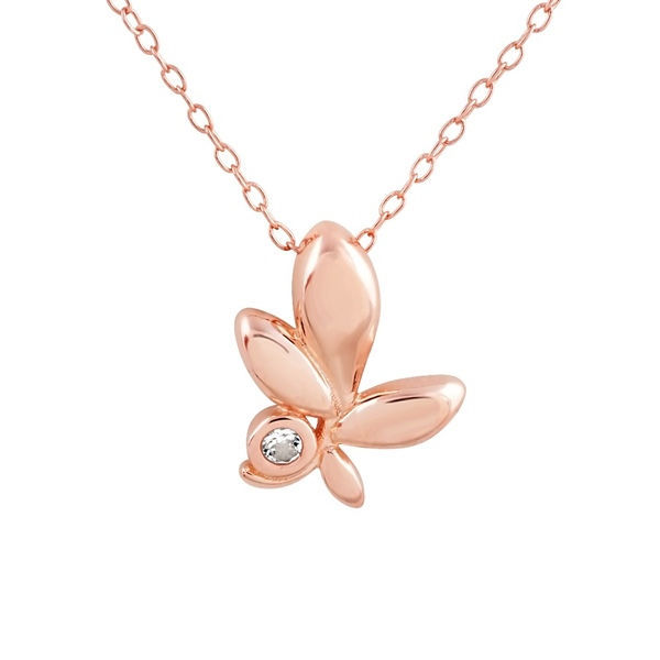 Sterling Silver 14K Gold Plated Cubic Zirconia Triple Leaf Flower Necklace